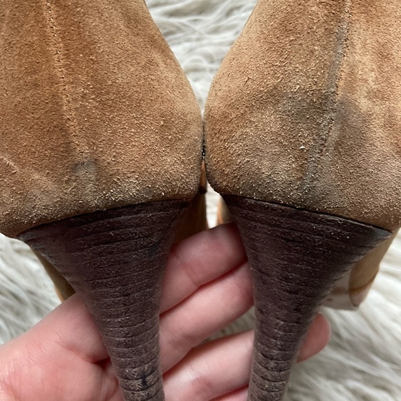 Chloe Tan Suede Leather Switch Color Block Mixed Media High Heel Booties Size 39 - Picture 9 of 11